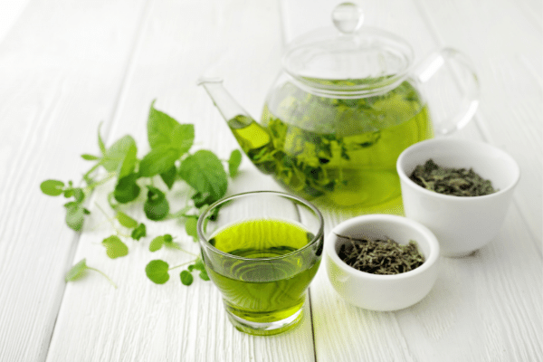 Green-tea-in-pot-and-cup